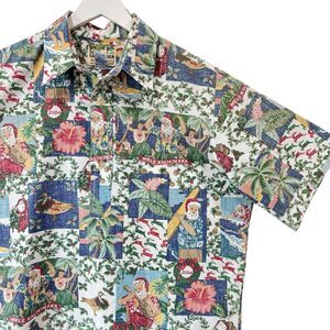 2004 Reyn Spooner Quilt Santa Mele Kalikimaka Popover Hawaiian Christmas Large